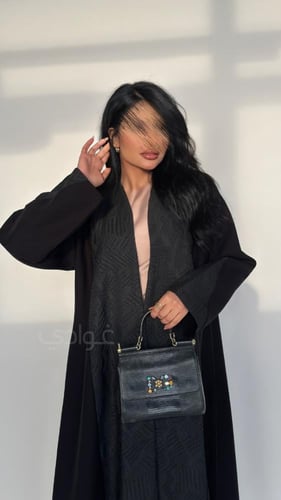 عباية عيد سوداء أنيقة ربع كلوش بقماش ليمار- 11233