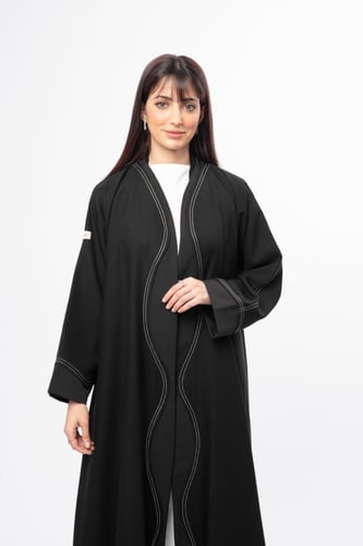 عباية ربع كلوش بتطريز مموج من الامام - 11069