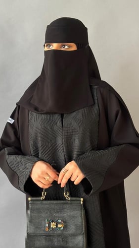 عباية عيد سوداء أنيقة ربع كلوش بقماش ليمار- 11233