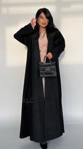 عباية عيد سوداء أنيقة ربع كلوش بقماش ليمار- 11233