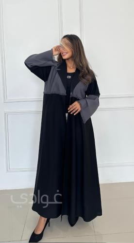 عباية سوداء كلوش رسمية بأطراف شراشيب رمادي - 11127