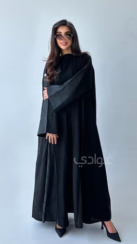عباية سوداء ربع كلوش بتداخل الجاكار- 11237