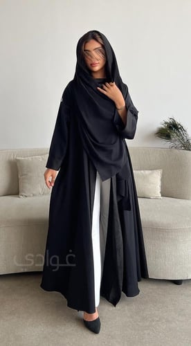 عباية عيد سوداء دبل كلوش بقماش ليمار والجاكار - 11...