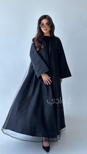 عباية سوداء كلوش كامل بتداخل التول- 11238