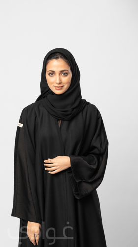 عباية نصف كلوش سوداء مزينة بقماش الجاكار- 11016