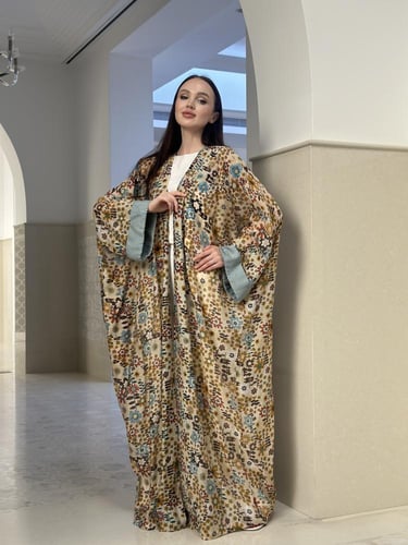 Printed voile abaya with embroidery