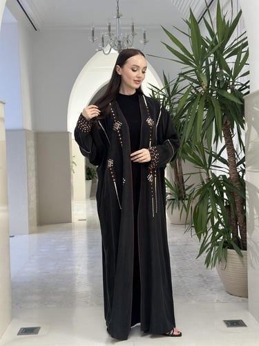 Embroidered washed silk abaya