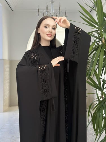 Hand-embroidered silk abaya
