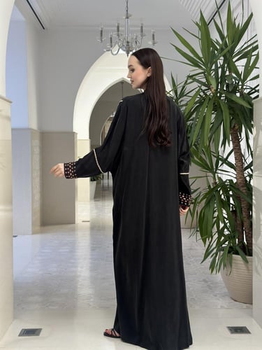 Embroidered washed silk abaya