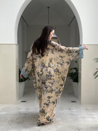 Printed voile abaya with embroidery