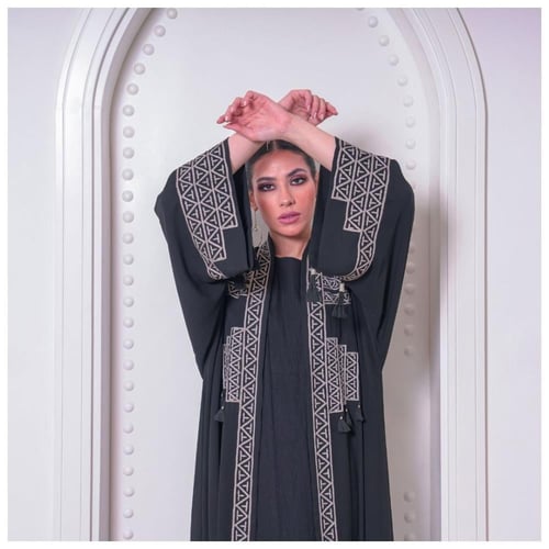 Embroidered silk abaya