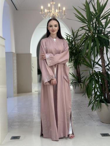 Embroidered linen abaya