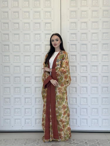 Printed voile abaya with embroidery