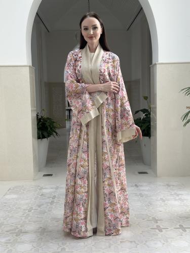 Printed voile abaya with embroidery