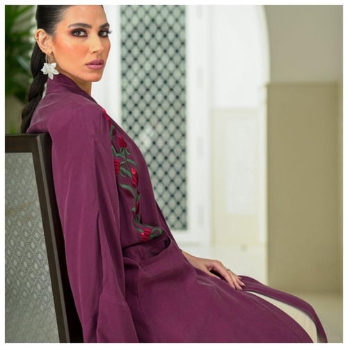 Embroidered washed silk abaya
