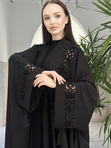 Hand-embroidered silk abaya
