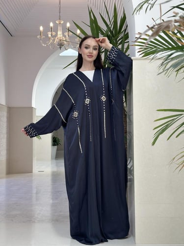 Embroidered washed silk abaya
