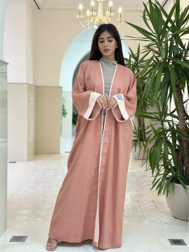 Linen abaya with butterfly embroidery
