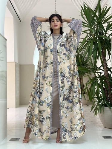 Lightweight printed voile abaya, perfect for daily...