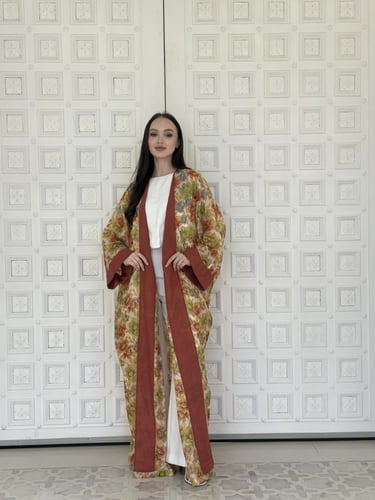 Printed voile abaya with embroidery