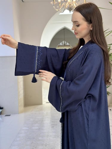 Embroidered jacquard cotton abaya