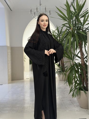 Hand-embroidered silk abaya