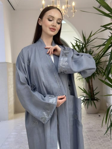 Embroidered linen abaya
