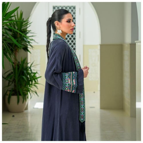 Embroidered washed silk abaya