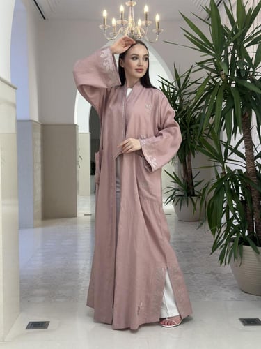 Embroidered linen abaya