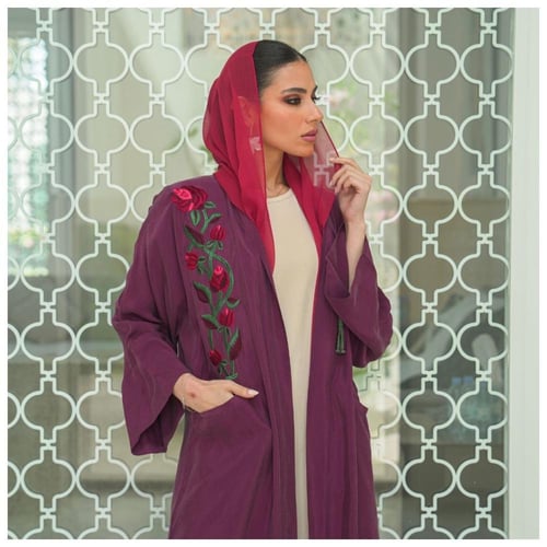 Embroidered washed silk abaya
