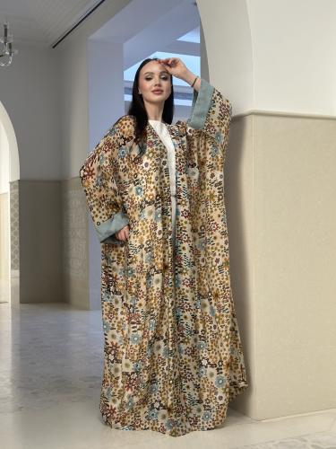 Printed voile abaya with embroidery