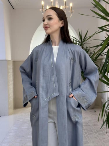 Embroidered linen abaya
