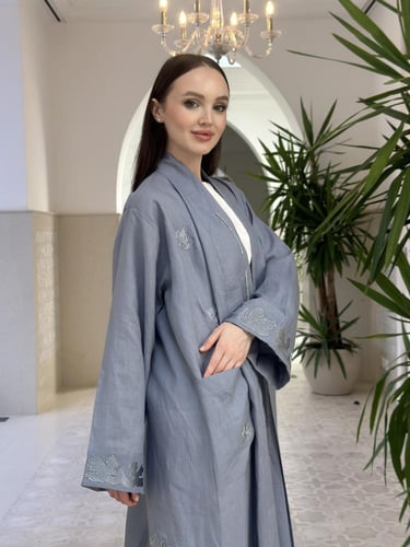 Embroidered linen abaya