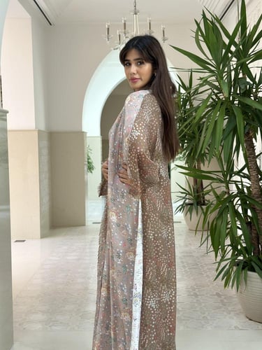 Lightweight printed voile abaya, perfect for daily...
