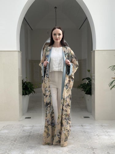 Printed voile abaya with embroidery