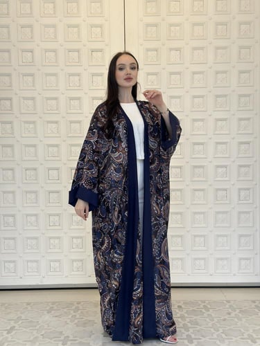 Printed voile abaya with embroidery