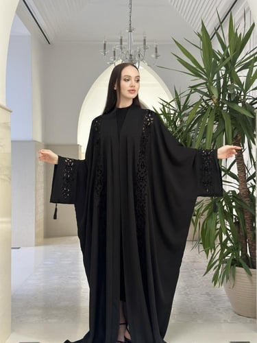 Hand-embroidered silk abaya