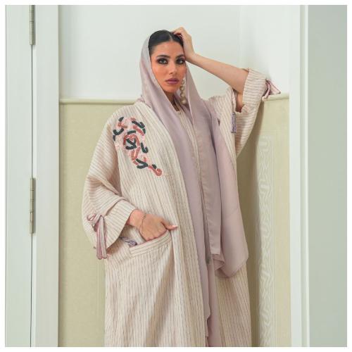 Embroidered linen abaya