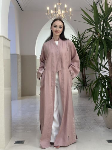 Embroidered linen abaya