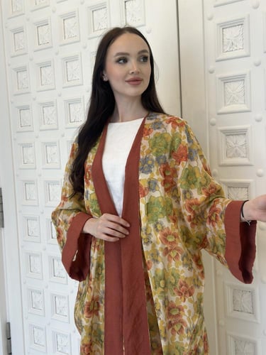 Printed voile abaya with embroidery