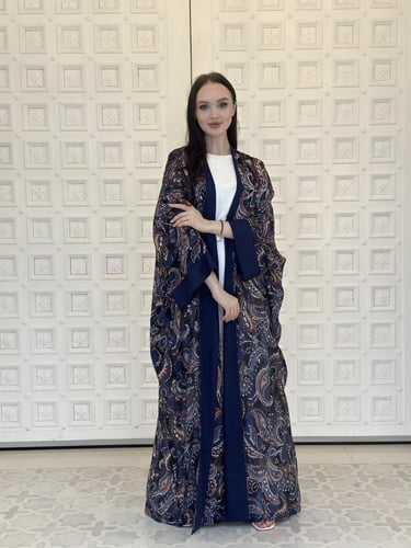 Printed voile abaya with embroidery