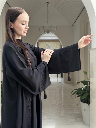 Hand-embroidered silk abaya