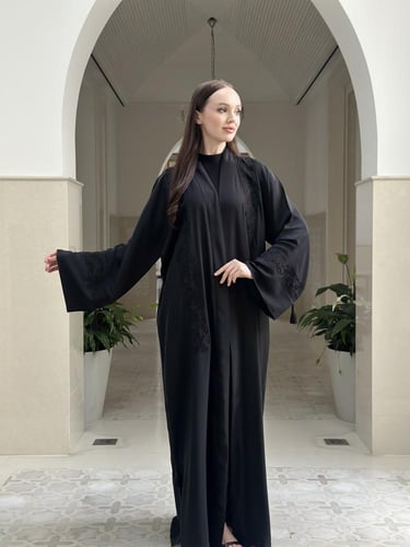 Hand-embroidered silk abaya