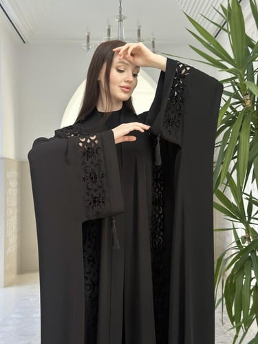 Hand-embroidered silk abaya