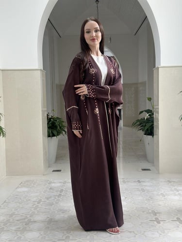 Embroidered washed silk abaya