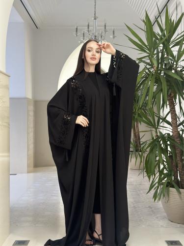 Hand-embroidered silk abaya
