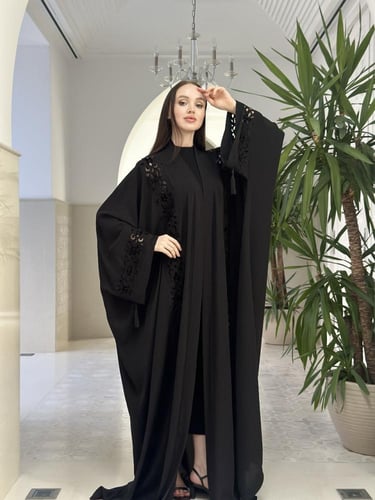 Hand-embroidered silk abaya