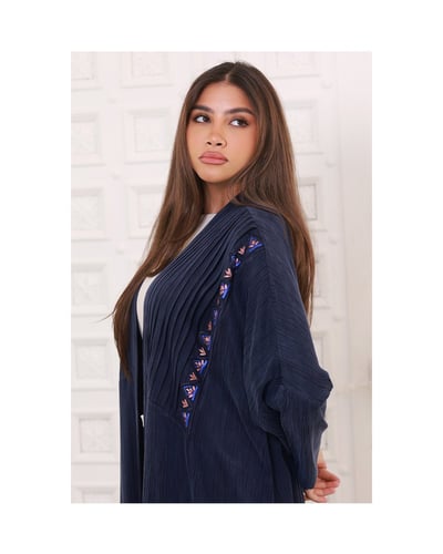 Embroidered navy washed silk abaya