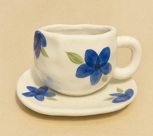 اكواب سيراميك انقة مع صحن تقديم