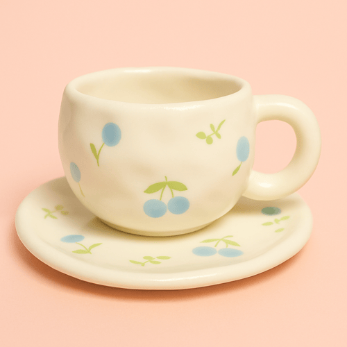 اكواب سيراميك انقة مع صحن تقديم